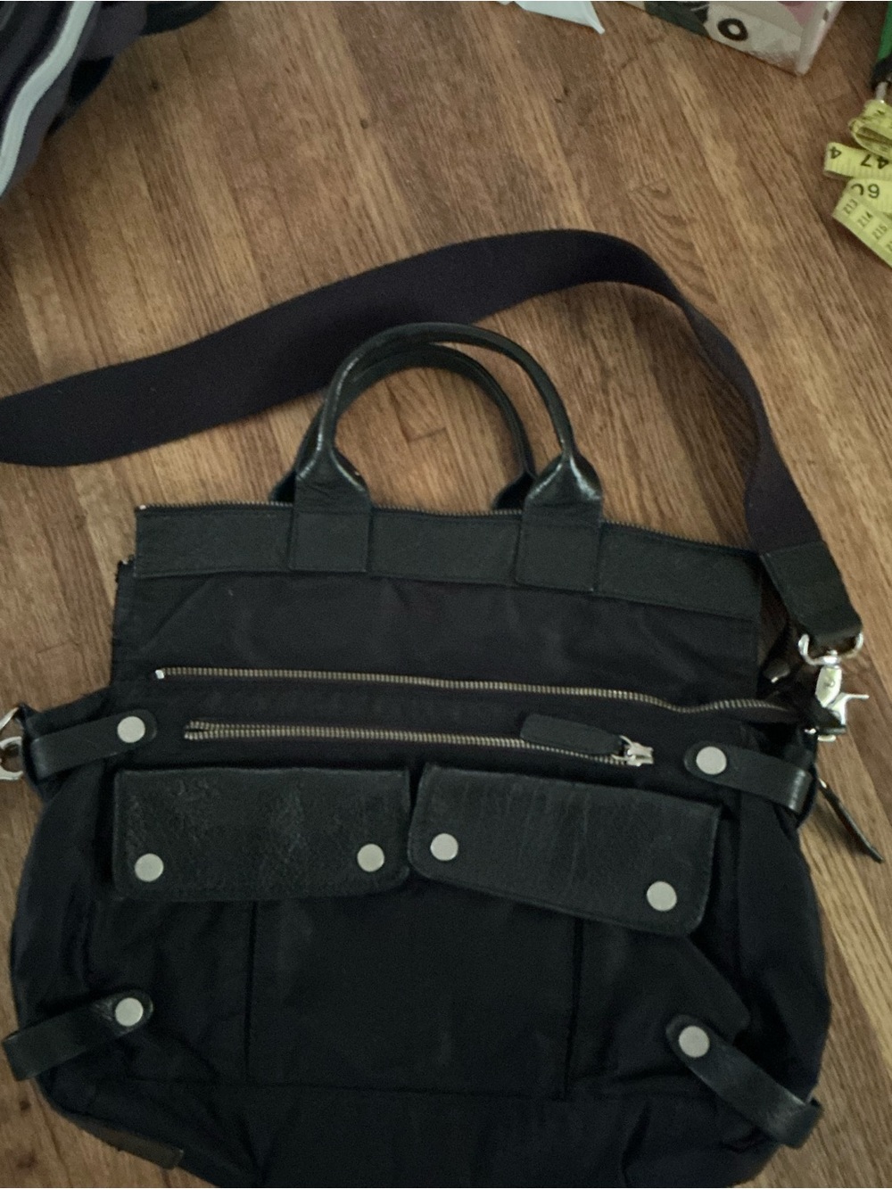 Francesco Biasia Black Crossbody Tote with Top Handles